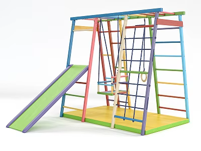 Colorful Outdoor Playground Equipment with Slide Swing Climbing Frame and Ladder 3d model