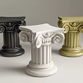 Classical Style Side Table With Ornate Column Design In Black White And Gold 3d model