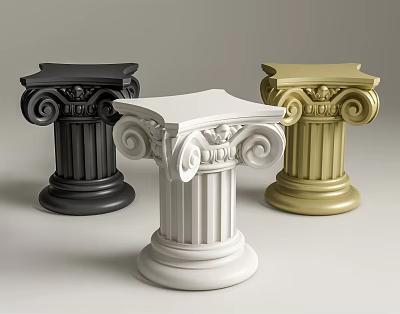 Classical Style Side Table With Ornate Column Design In Black White And Gold 3d model