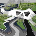 Modern Garden Landscape Design With Curved Pathways Lush Greenery Water Features And White Observation Structure