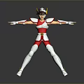 Heroic Warrior Character in Red Silver Armor with Horned Helmet Arms Outstretched