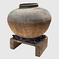 Ancient Ceramic Jar With Textured Surface Placed On Brick Base Displaying Antique Charm 3d model
