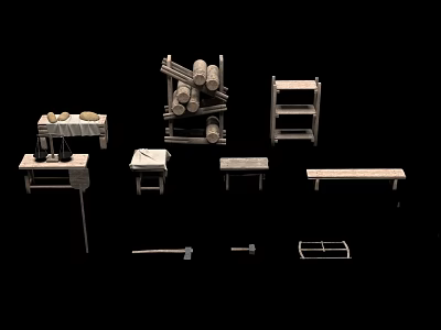 Handmade Wooden Furniture Display In Mall Shop With Tables Shelves And Benches 3d model