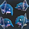 Animated Blue Cartoon Fish Characters With White Spots And Playful Expressions