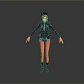 3D Game Movie Character With Red Hair Black Uniform Top Blue Shorts And Black Boots