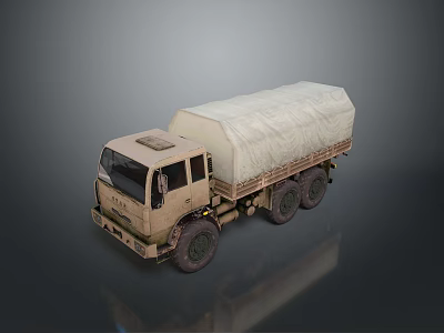 Beige Military Transport Truck With Canvas Covered Cargo Bed And Six Wheels 3d model