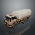 Beige Military Transport Truck With Canvas Covered Cargo Bed And Six Wheels