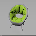 Round Design Chair With Green Cushion And White Hollow Center Frame