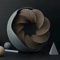 Modern Decorative Ornament Set With Spiral Sphere And Geometric Shapes In Gray And Brown Tones