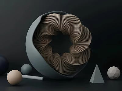 Modern Decorative Ornament Set With Spiral Sphere And Geometric Shapes In Gray And Brown Tones 3d model