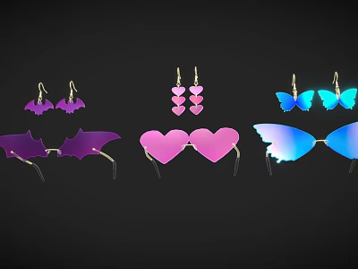 Trendy Jewelry Earrings With Butterfly Heart Bat Shapes In Colorful Design For Women 3d model