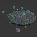 Stone Material Circular Structure With Blue Cracked Texture And Scattered Small Stones 3d model