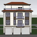 Modern Three Story Detached Villa with Double Garage Balcony and Green Trees in Blue Sky