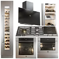 Modern Stainless Steel Kitchen Appliances With Gas Stove Oven Range Hood And Wine Cabinet