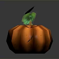 Fresh Orange Pumpkin With Green Leaves And Vines On Dark Background