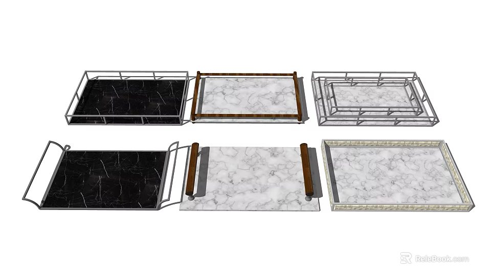 Decorative Home Living Trays With Marble Wooden And Metal Frame Designs 3d model 