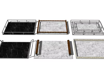Decorative Home Living Trays With Marble Wooden And Metal Frame Designs 3d model