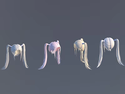 Game And Movie Character Hairstyle Design With Various Colors Twin Ponytails 3d model