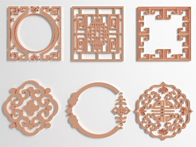 Traditional Chinese Ornate Carved Patterns With Square Circular And Floral Lattice Designs 3d model