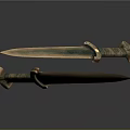 Crossed Ancient Swords With Metallic Shine And Decorative Hilts On Dark Background