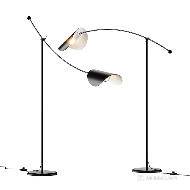 Modern Arc Floor Lamp With Curved Metal Stand And Glass Shades 3d model 