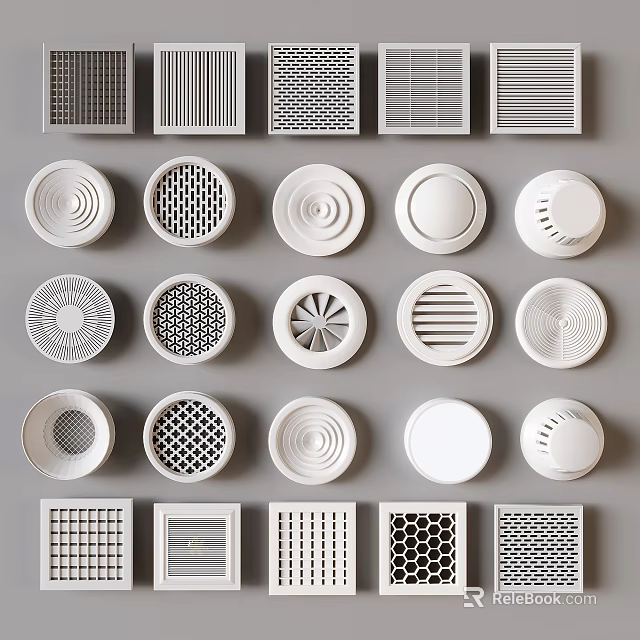 Various Designed Air Conditioner Vents With Different Grille Patterns And Styles 3d model 