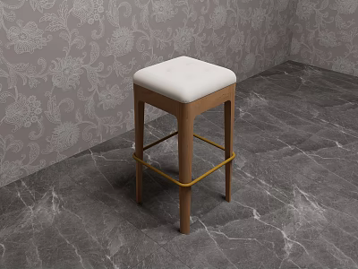 Modern Bar Stool With White Upholstered Seat And Wooden Legs For Home Bar 3d model