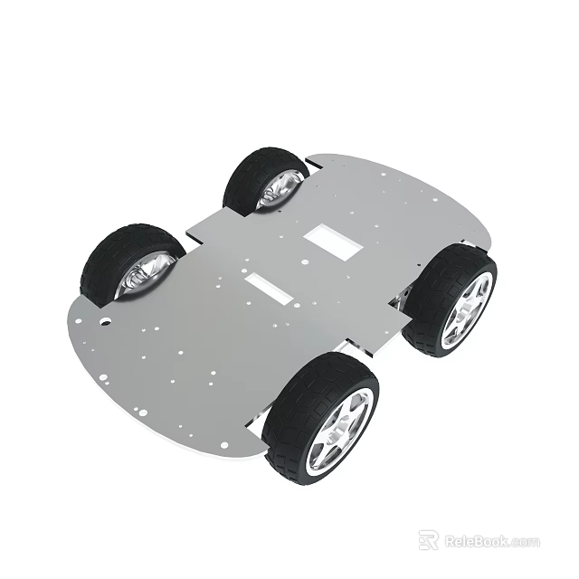 Silver Robot Chassis With Four Black Tires And White Rims For DIY Mechanical Projects 3d model 