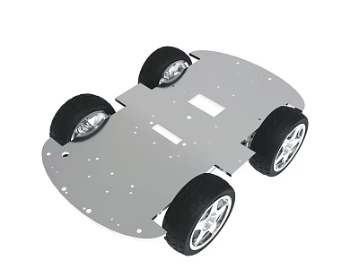 Silver Robot Chassis With Four Black Tires And White Rims For DIY Mechanical Projects 3d model
