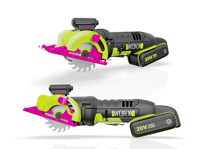 WORX Industrial 20V 2Ah Portable Circular Saw With Green Pink Black Design 3d model