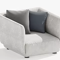 Light Gray Velvet Single Sofa with Two Gray Pillows Modern Minimalist Comfortable Design