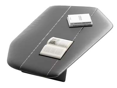 Black Leather Coffee Table With Stitched Surface And Open Closed Books 3d model