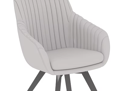 Modern Accent Chair With Vertical Stitching Light Gray Upholstery And Black Metal Legs 3d model