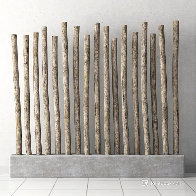 Modern Decorative Stone Container With Natural Wooden Sticks Arranged Vertically 3d model 