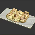 Savory Rolled Pastries Topped With Tomato Sauce On Marble Serving Board With Fresh Herbs