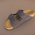 Gray Suede Sandals With Two Buckle Straps Cork Sole And Comfortable Design