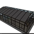 Modern Glass Greenhouse Structure With Sloped Roof And Transparent Windows