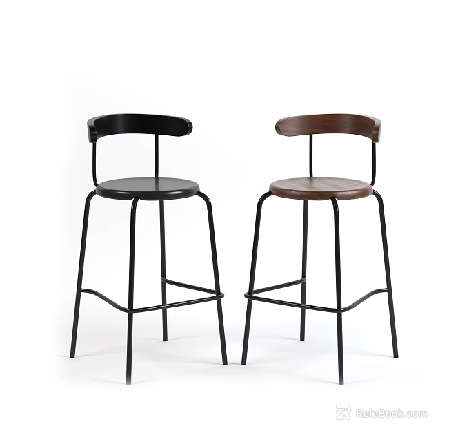 Modern Black And Brown Bar Stools With Metal Frames And Backrest Seats 3d model 