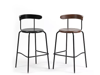 Modern Black And Brown Bar Stools With Metal Frames And Backrest Seats 3d model