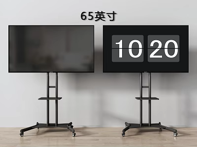 Two 65 Inch TVs on Mobile Wheeled Stands with Display Screens 3d model
