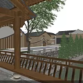 Traditional Chinese Villa With Gray Tile Roof Red Brick Walls Front Courtyard And Sunny Day