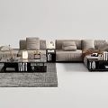 Modern Gray Sectional Sofa with Coffee Table and Decorative Items on Area Rug 3d model