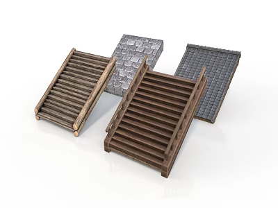 Architectural Building Materials With Wooden Grilles And Stone Tile Design Elements 3d model