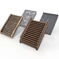 Architectural Building Materials With Wooden Grilles And Stone Tile Design Elements