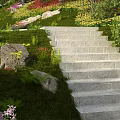 Colorful Flowers And Lush Plants Along Stone Steps In Garden Green Landscape