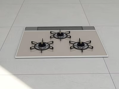 Three Burner Gas Stove On Light Colored Kitchen Countertop With Sleek Design 3d model