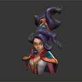 Mythical Female Character With Snake Like Purple Hair And Colorful Ornamental Attire Sculpture