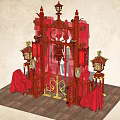 Traditional Chinese Wedding Scene With Palace Sedan Chair Red Decorations And Lanterns