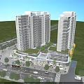 Aerial Planning Of Urban High Rise Buildings With Streets Pedestrians Vehicles And Green Space