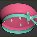Strawberry Shaped Pink Hat with White Dots Turquoise Band and Yellow Flower Bow